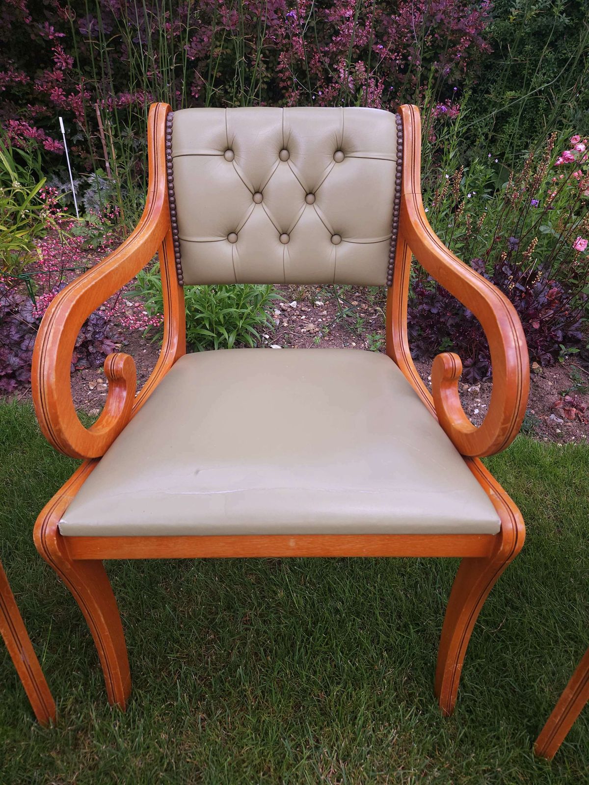 Trio Of Chesterfield Desk Chairs In Pale Olive Green Leather photo Furniture