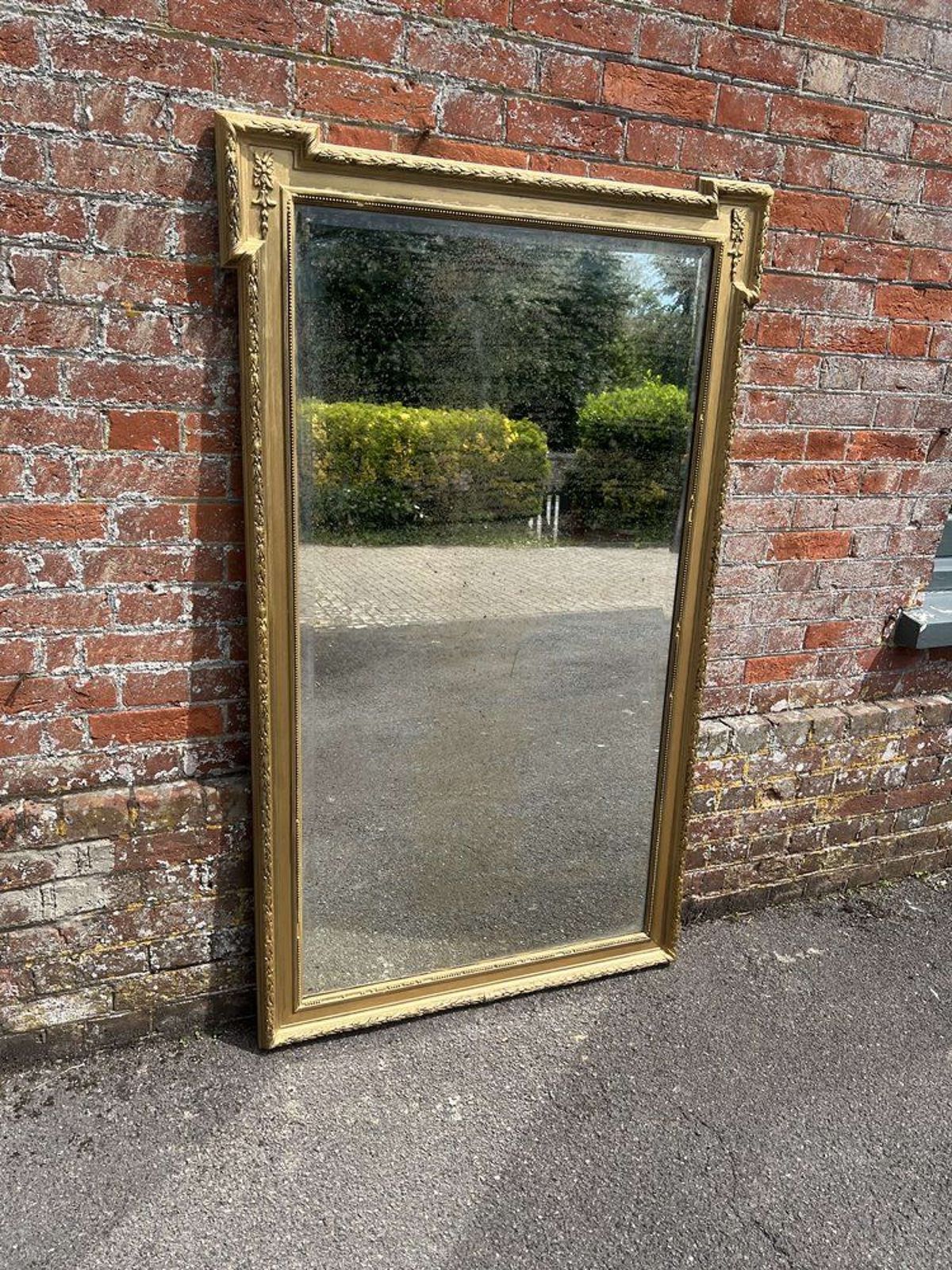 A Superb Large Antique French 19th C Simple Shaped Top Mirror.