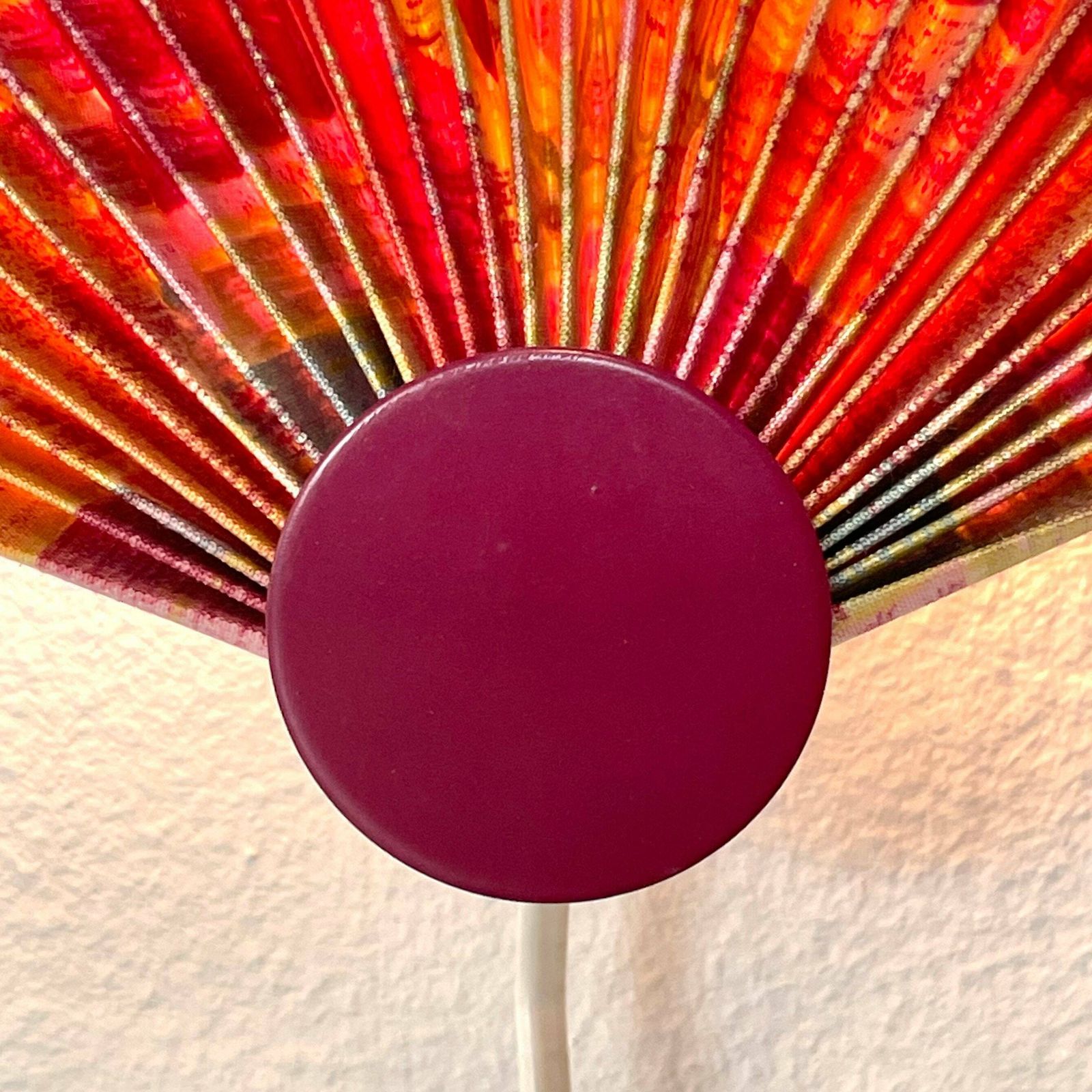 Danish Modernist Mid Century Wall Lamp With Pleated Fan Shade In Beautiful Pattern And A Dark Bordeaux Dot Detail   Design From Lyskær photo for sale
