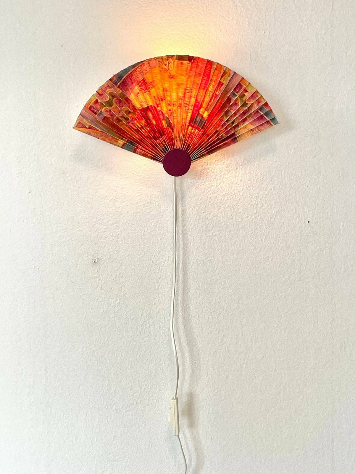 Danish Modernist Mid Century Wall Lamp With Pleated Fan Shade In Beautiful Pattern And A Dark Bordeaux Dot Detail   Design From Lyskær photo buy