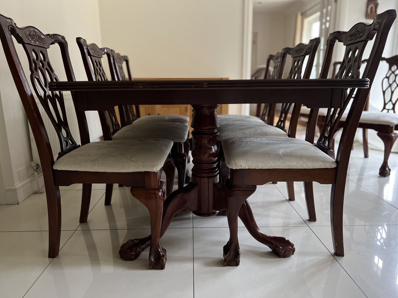 photo buy Regency Dining Table And Chairs   Full Set   8 Chairs   2 With Arms, 6 Without Arms   Deep Mahogany