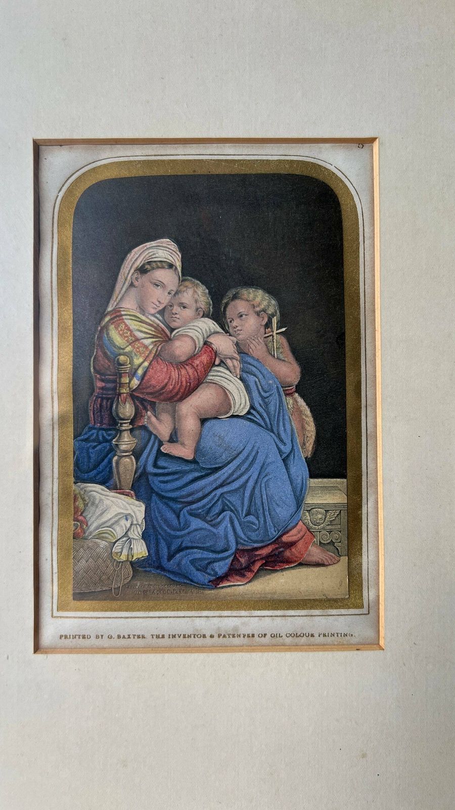 1849 Patented Oil Colour Print By G. Baxter After Raphael Madonna Of The Chair photo furniture