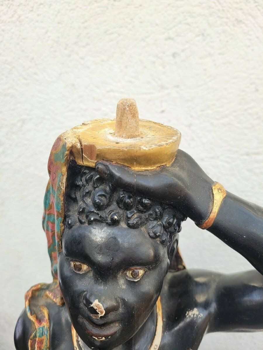Art Venetian Moor With Shell, Carved Wood, 19th Century photo