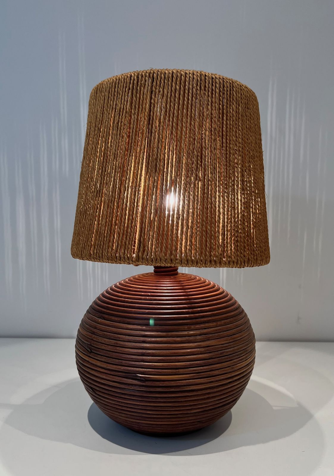 photo buy Round Rattan Lamp With Rope Shade In The Style Of Adrien Adoux And Frida Minet. Circa 1970