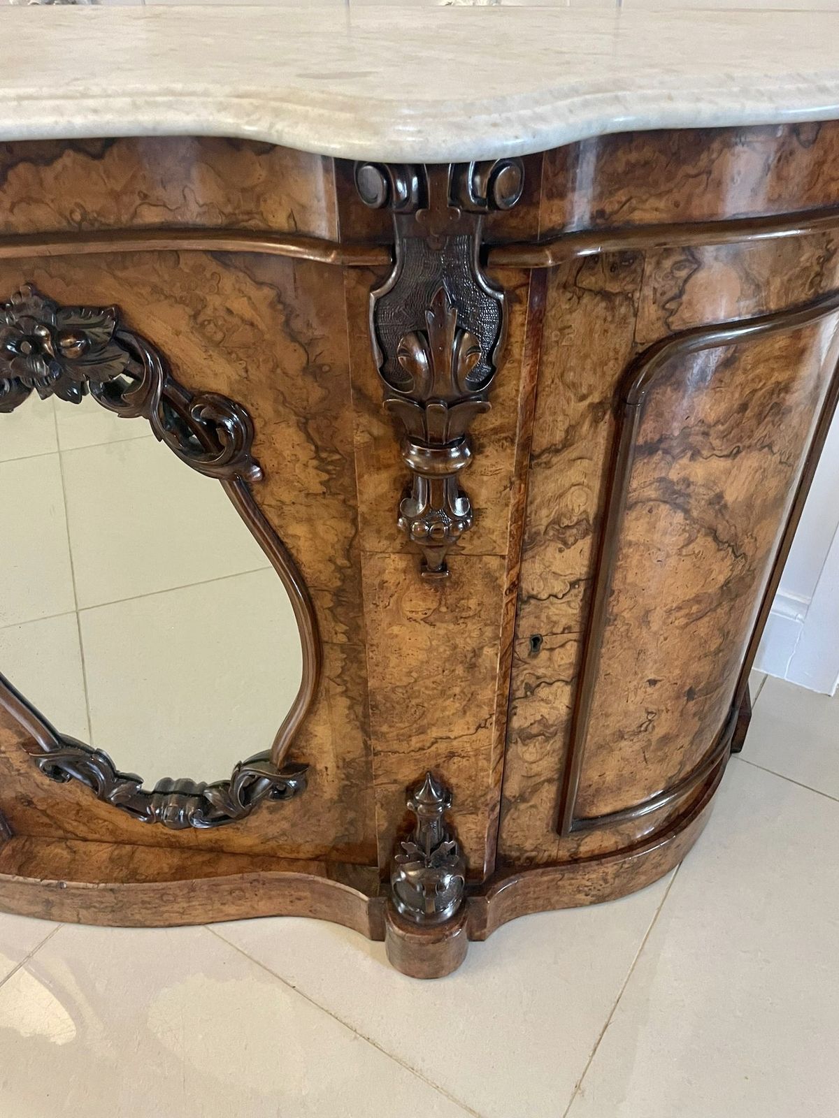 Outstanding Quality Antique 19th Century Burr Walnut Marble Top Credenza photo furniture