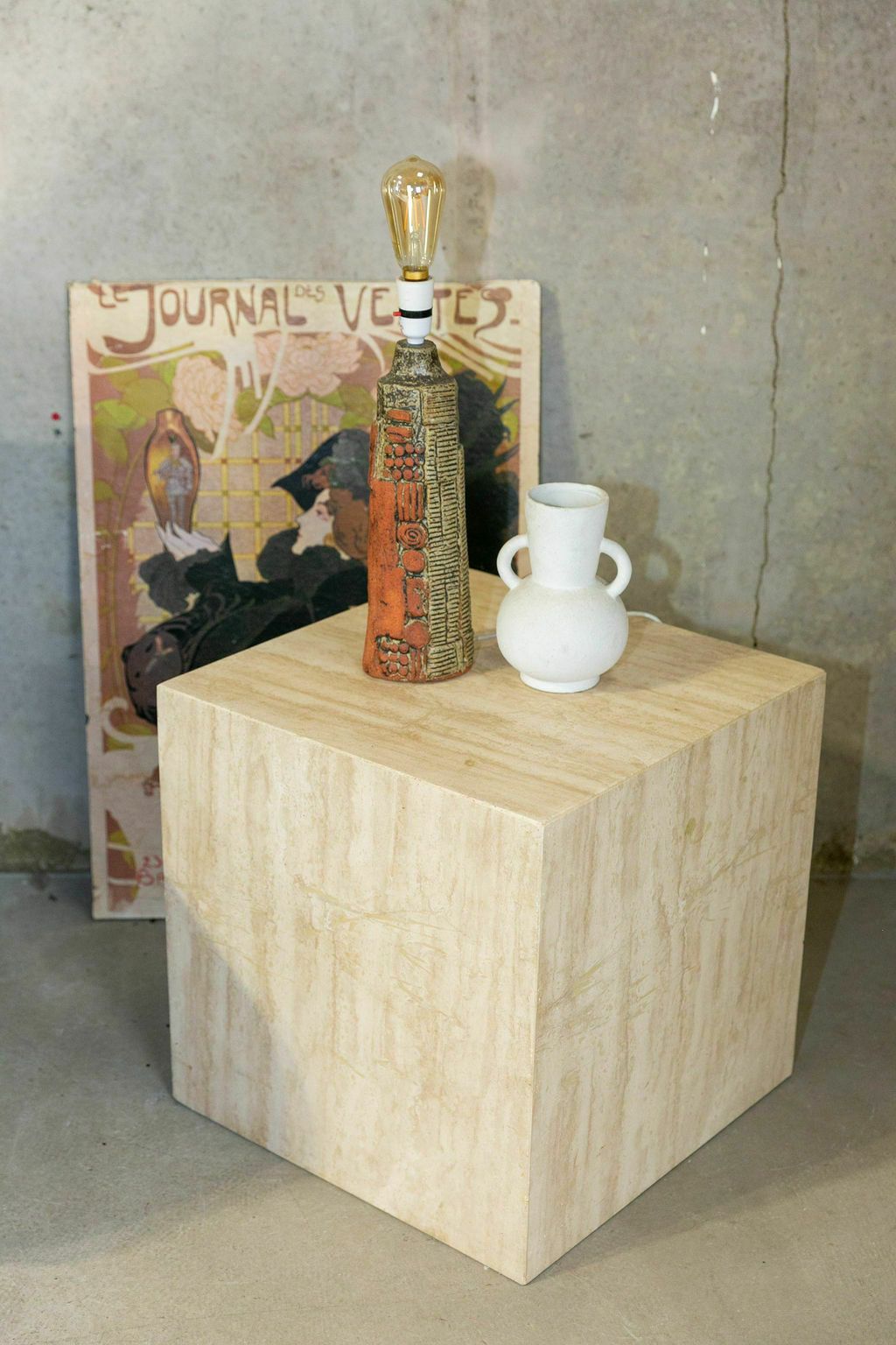 Travertine Large Solid Square Stone Coffee Table End Table photo Furniture