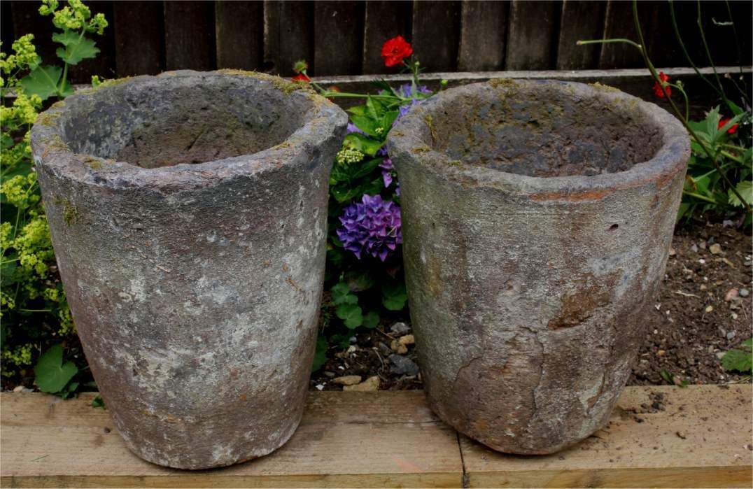 Two French Foundry Melting Pots. Lava Stone Smelting Crucibles. Planters. photo furniture