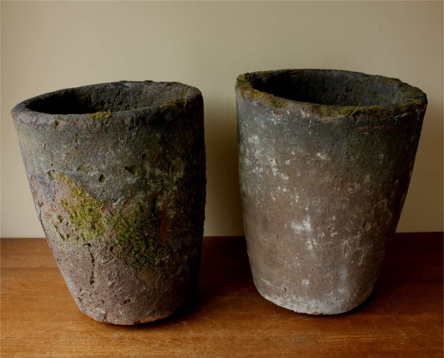 Two French Foundry Melting Pots. Lava Stone Smelting Crucibles. Planters. photo buy