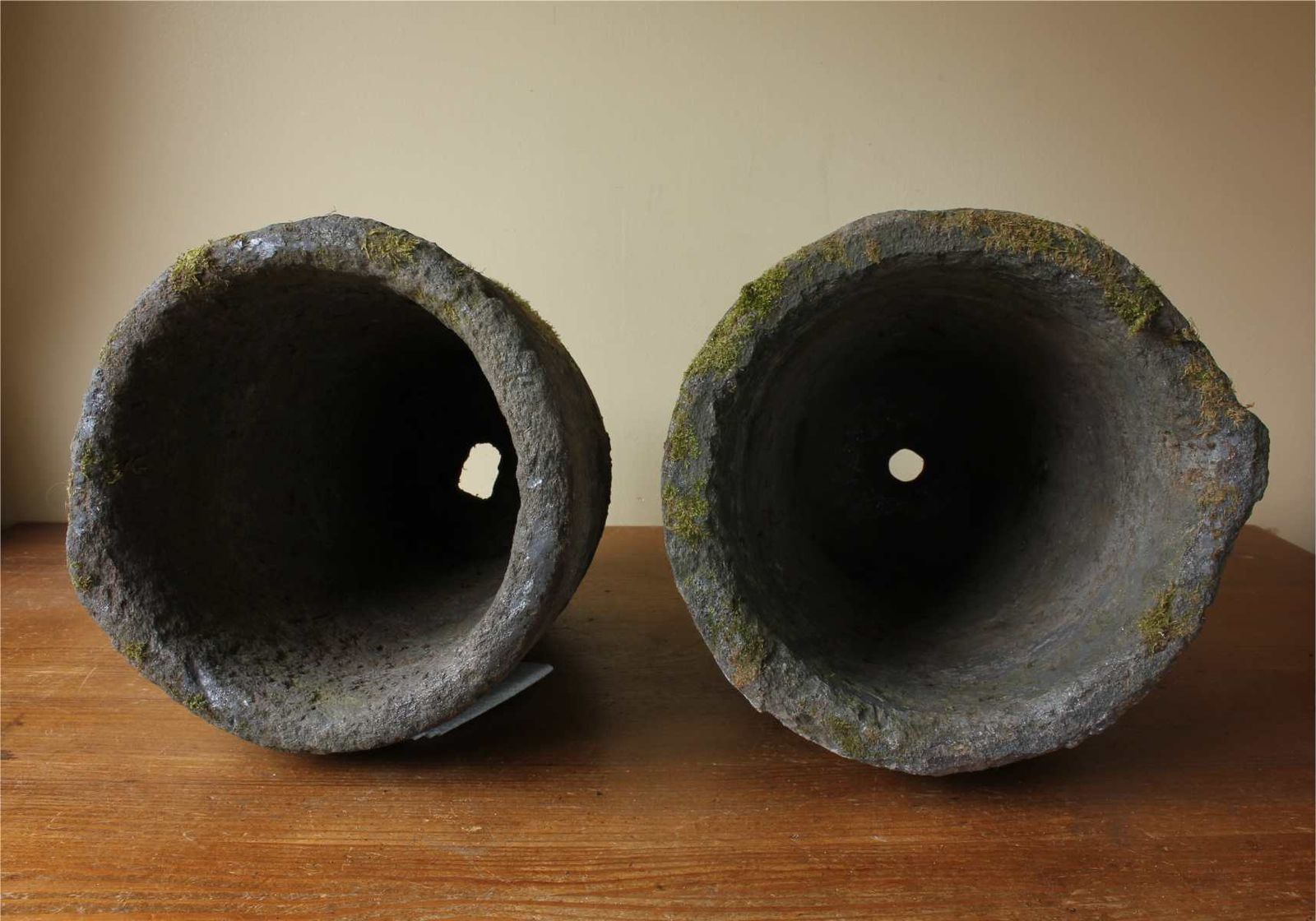 photo furniture Two French Foundry Melting Pots. Lava Stone Smelting Crucibles. Planters.