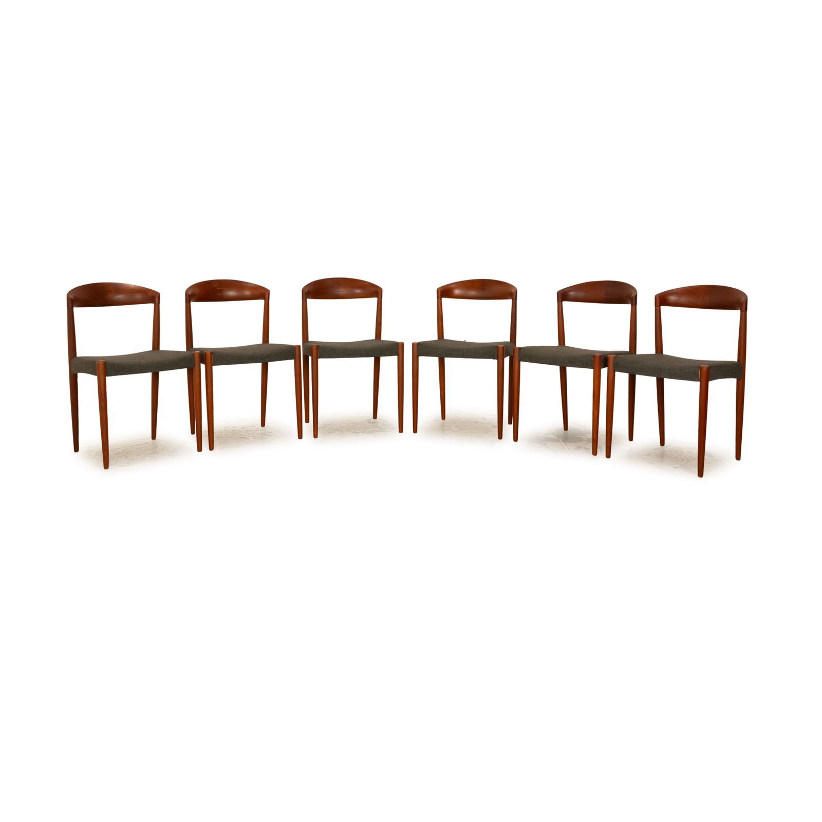 Set Van 6 Vintage Teakhouten Stoelen Van Knud Anderson, Bruin/Grijs, 1967, Gemaakt In Denemarken