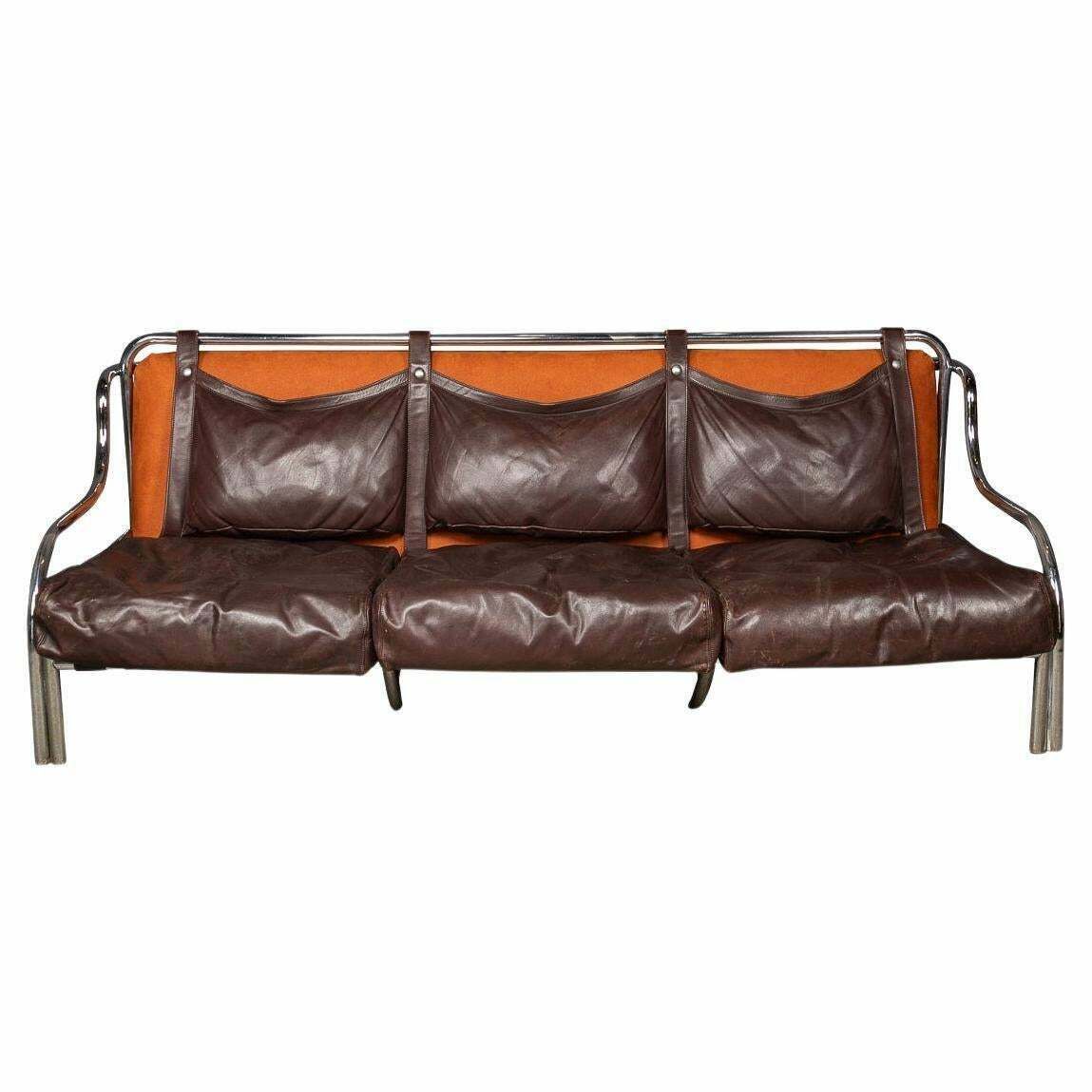 A 20th Century Italian Brown Leather Sofa By Gae Aulenti For Poltronova C.1962