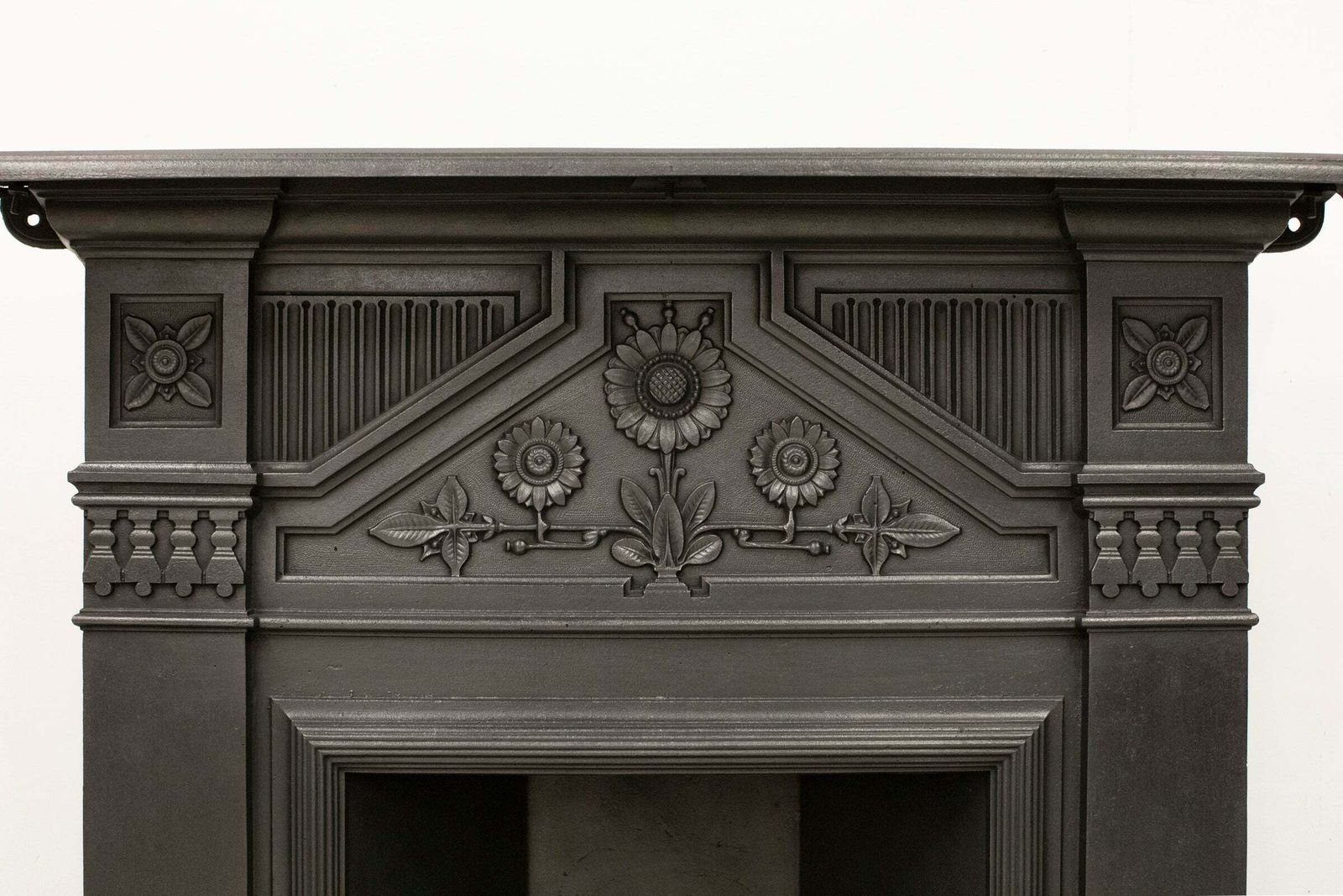 Antique Cast Iron Combination Fireplace With Sunflowers photo for sale