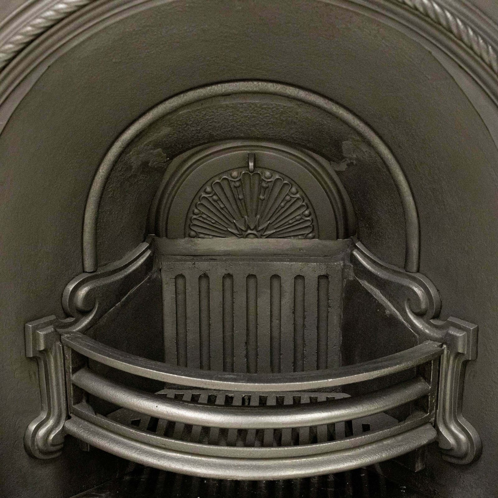 Antique Victorian Cast Iron Rope Detail Arched Fireplace Insert photo for sale