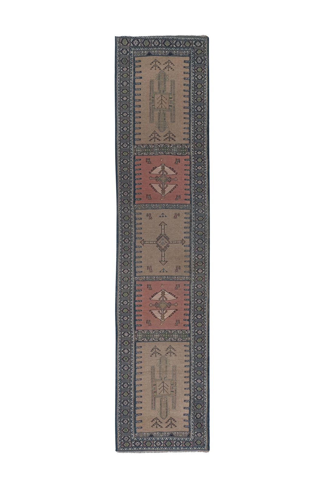 Handwoven Tribal Embroidery Animal Soumac Kilim Rug 3'1'' X 13'3''