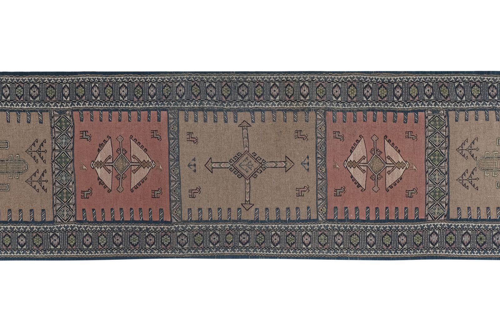 Textiles Handwoven Tribal Embroidery Animal Soumac Kilim Rug 3'1'' X 13'3'' photo