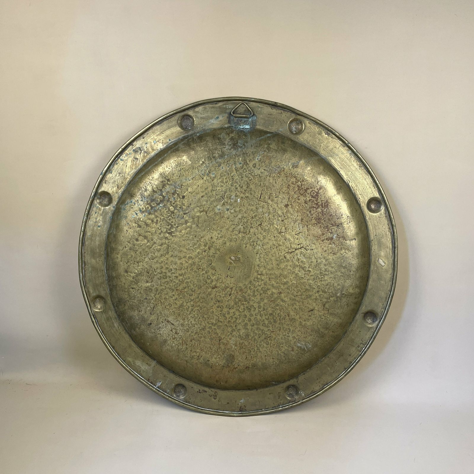 Antique Metal Gold Indian Patterned Brass Tray Plate Asian Handmade Etched Intricate Decorative Patterned Wall Art Round Vintage photo vintage