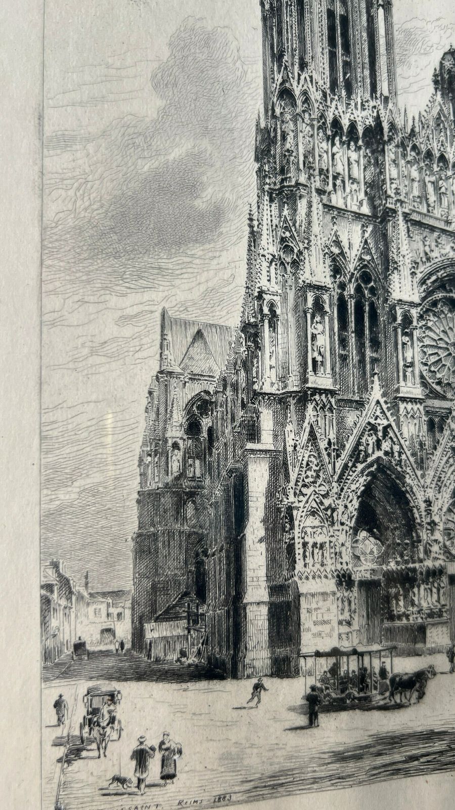 1883 Etching Of The Cathedral Of Notre Dame Of Reims By Henri Toussaint photo vinterior