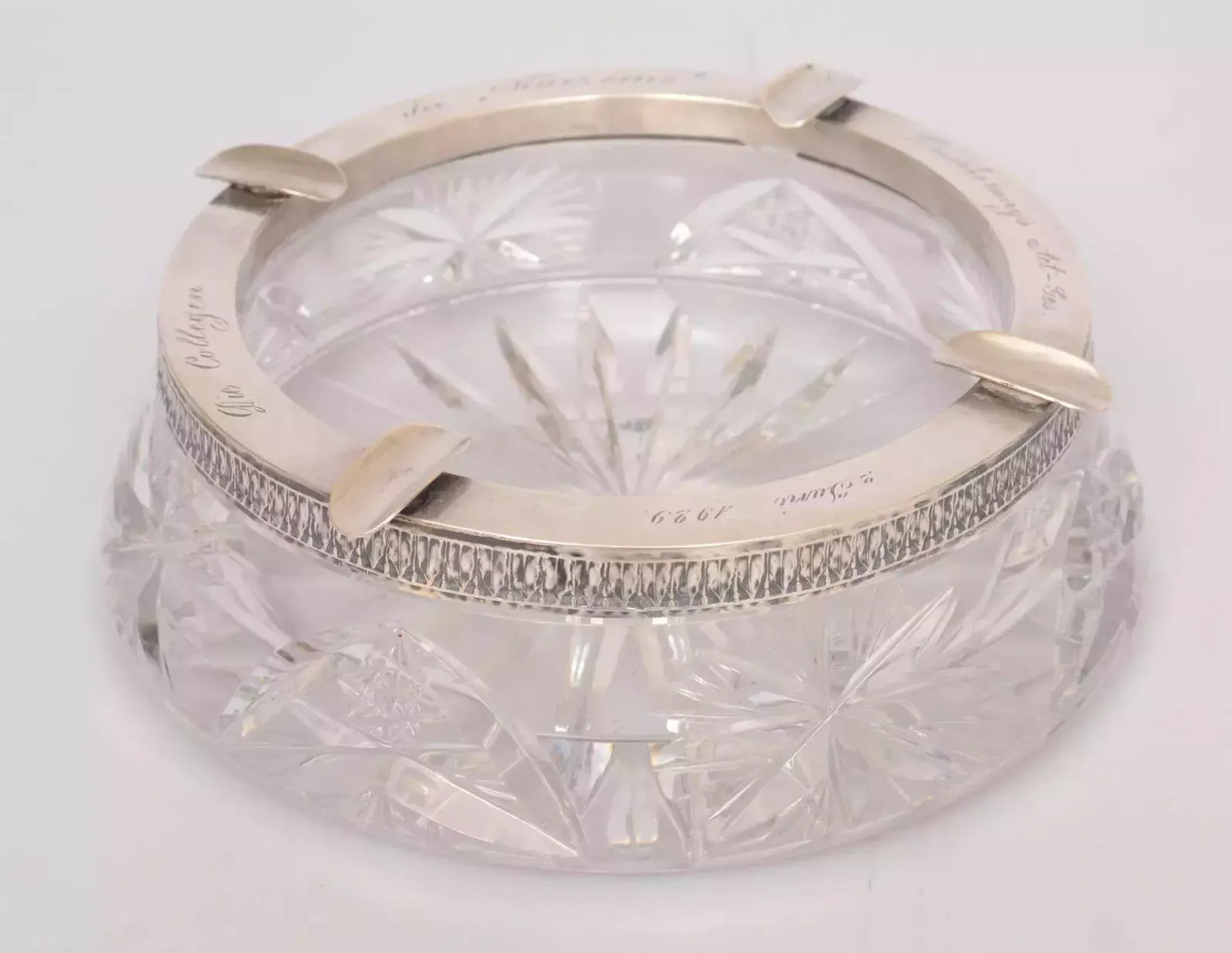 Crystal Ashtray With Silver Finish And Engraving photo furniture