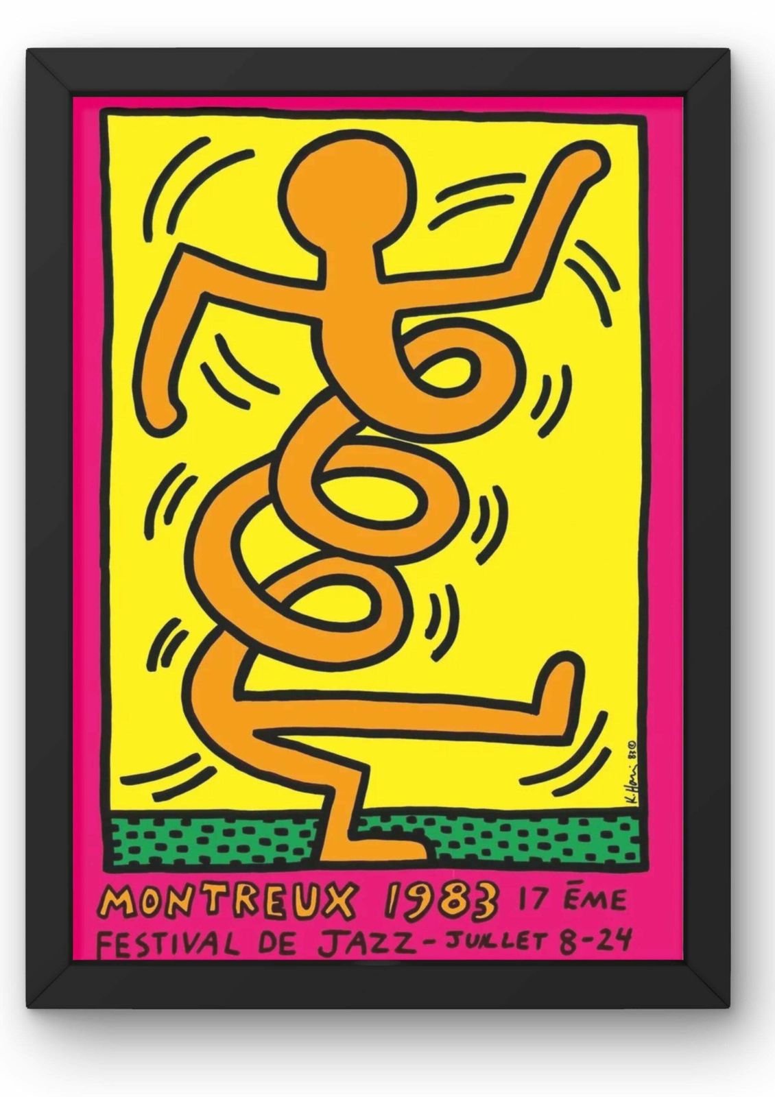 Keith Haring, Montreux Jazz Festival Pink Poster (Framed), 1983