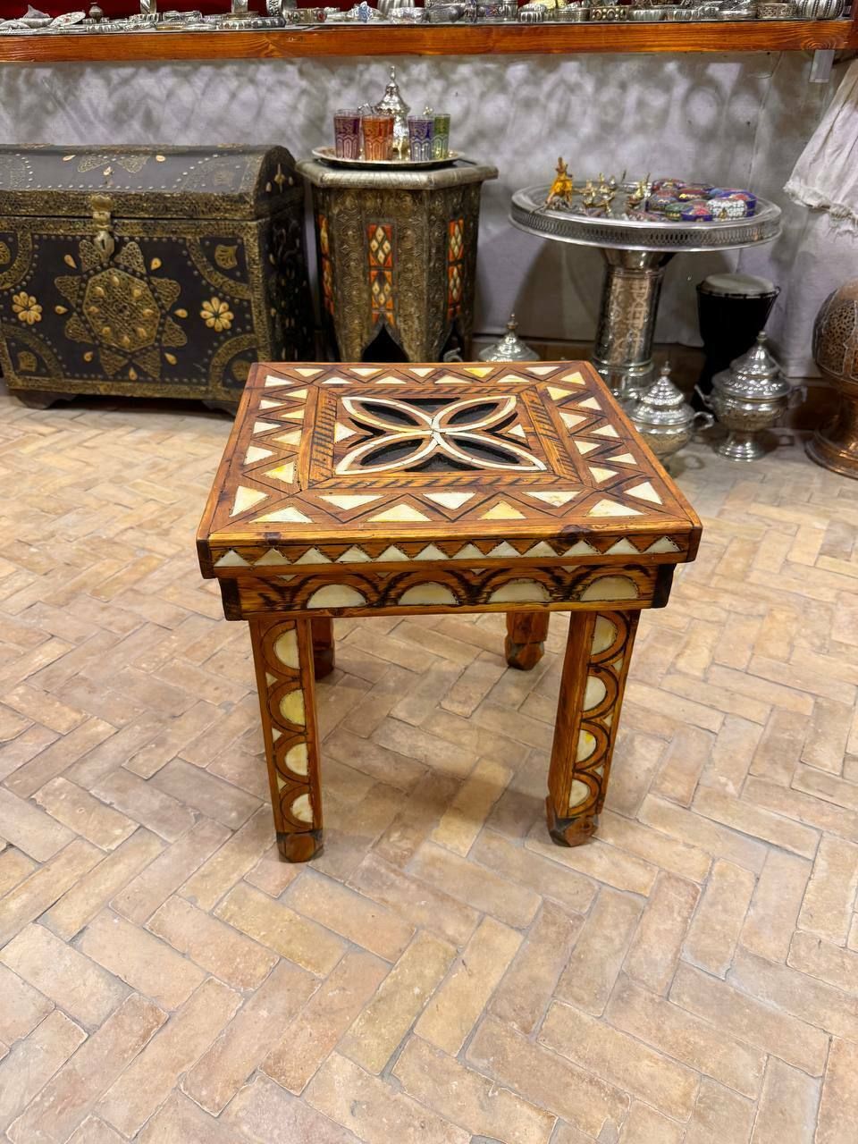 High End Vintage Camel Bone Inlay Moroccan Wooden Table For Living Room Bedroom photo Furniture