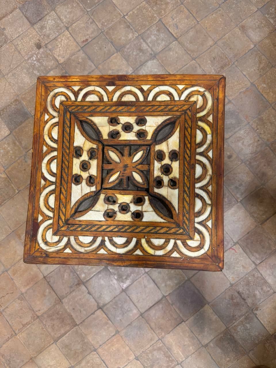 High End Vintage Camel Bone Inlay Moroccan Wooden Table For Living Room Bedroom photo for sale