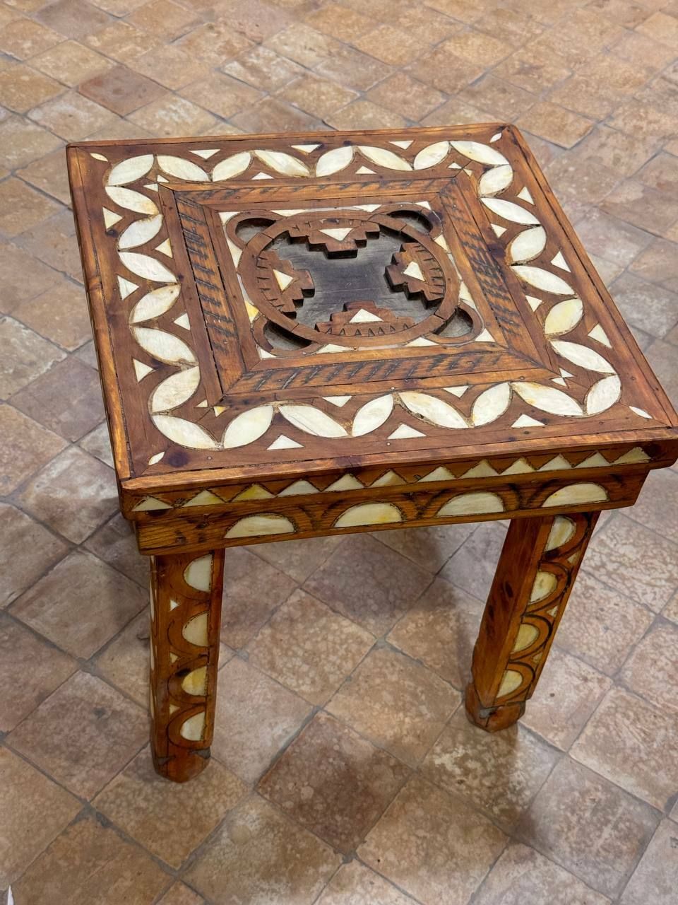 High End Vintage Camel Bone Inlay Moroccan Wooden Table For Living Room Bedroom