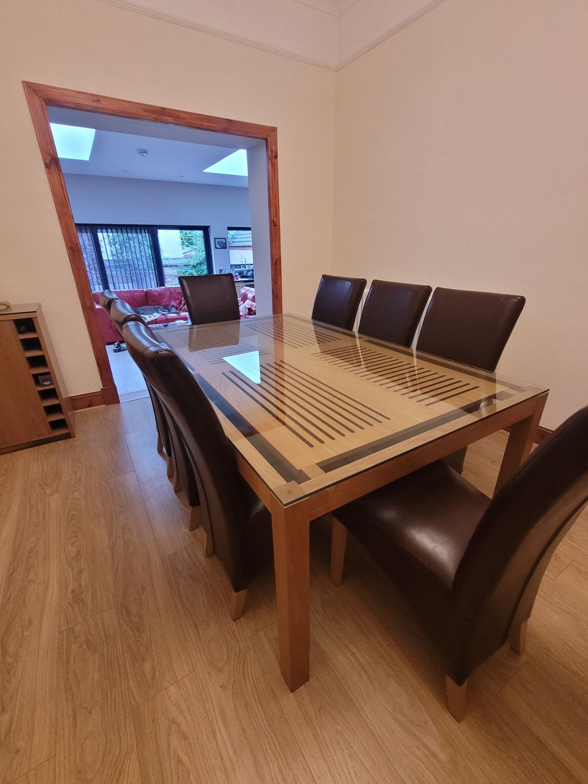 Custom Made Oak And Glass Dining Table And Chairs photo for sale