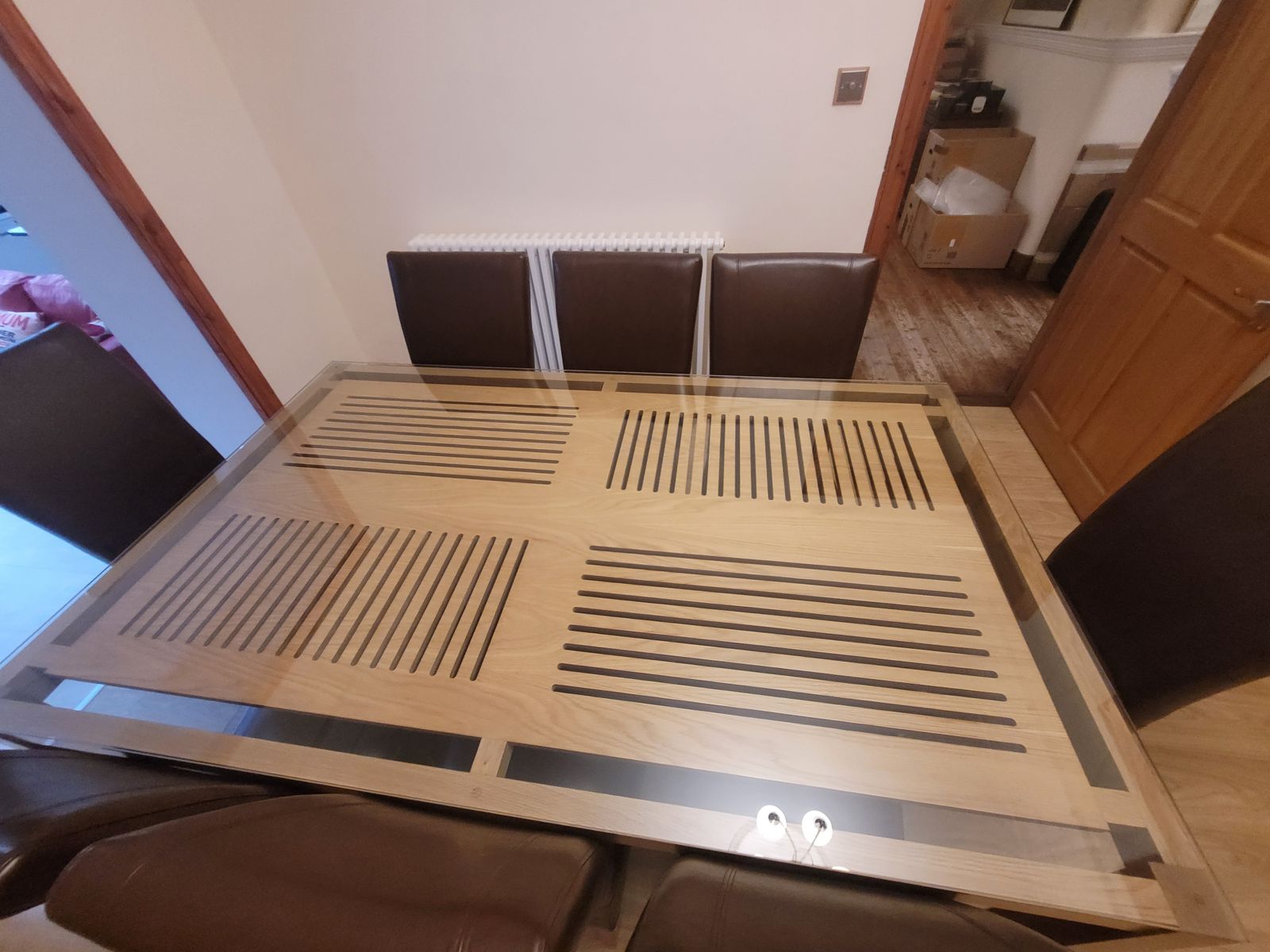 Custom Made Oak And Glass Dining Table And Chairs photo vinterior