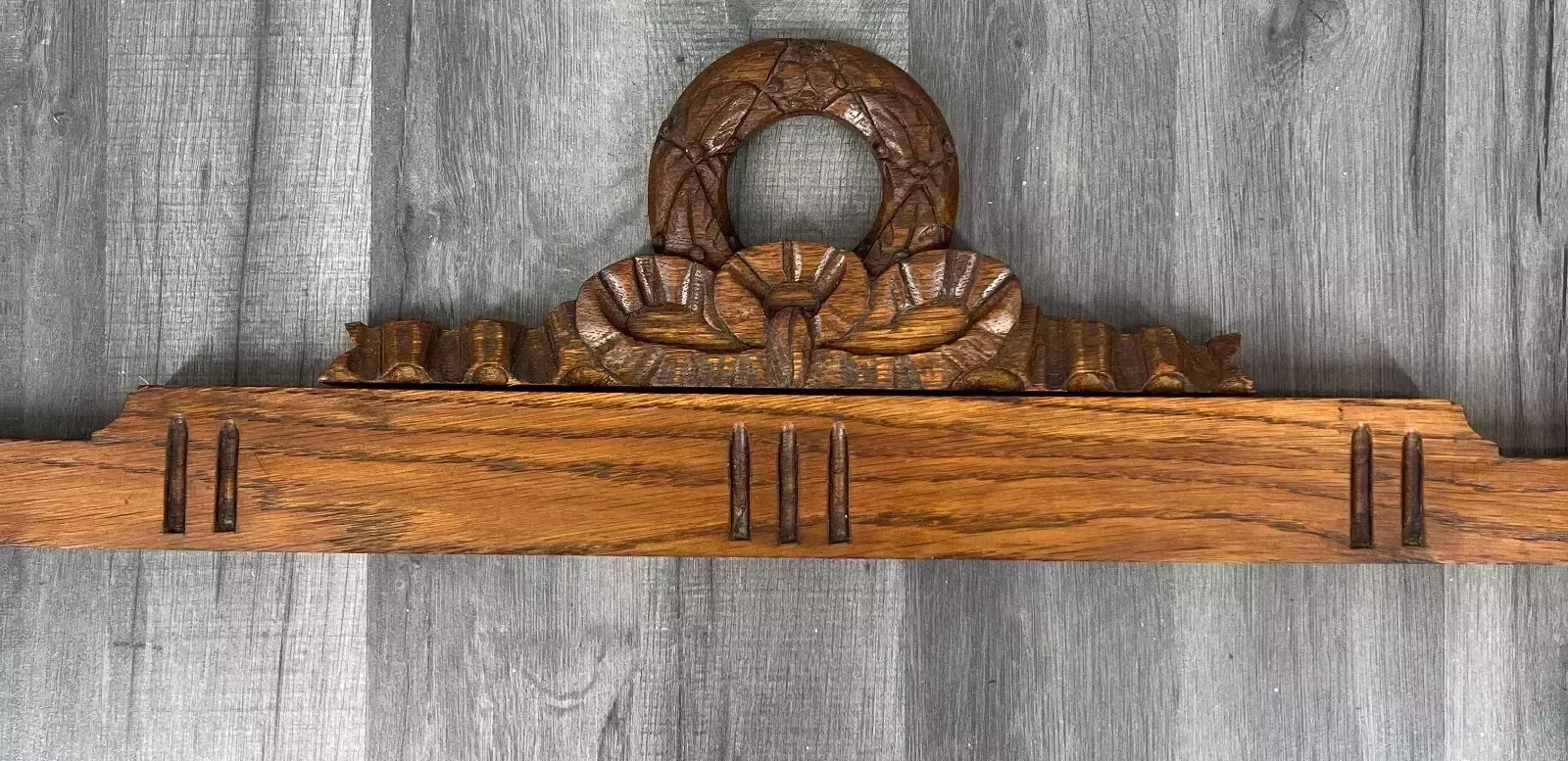 Antique French Hand Carved Wood Solid Oak Pediment   Crown photo for sale