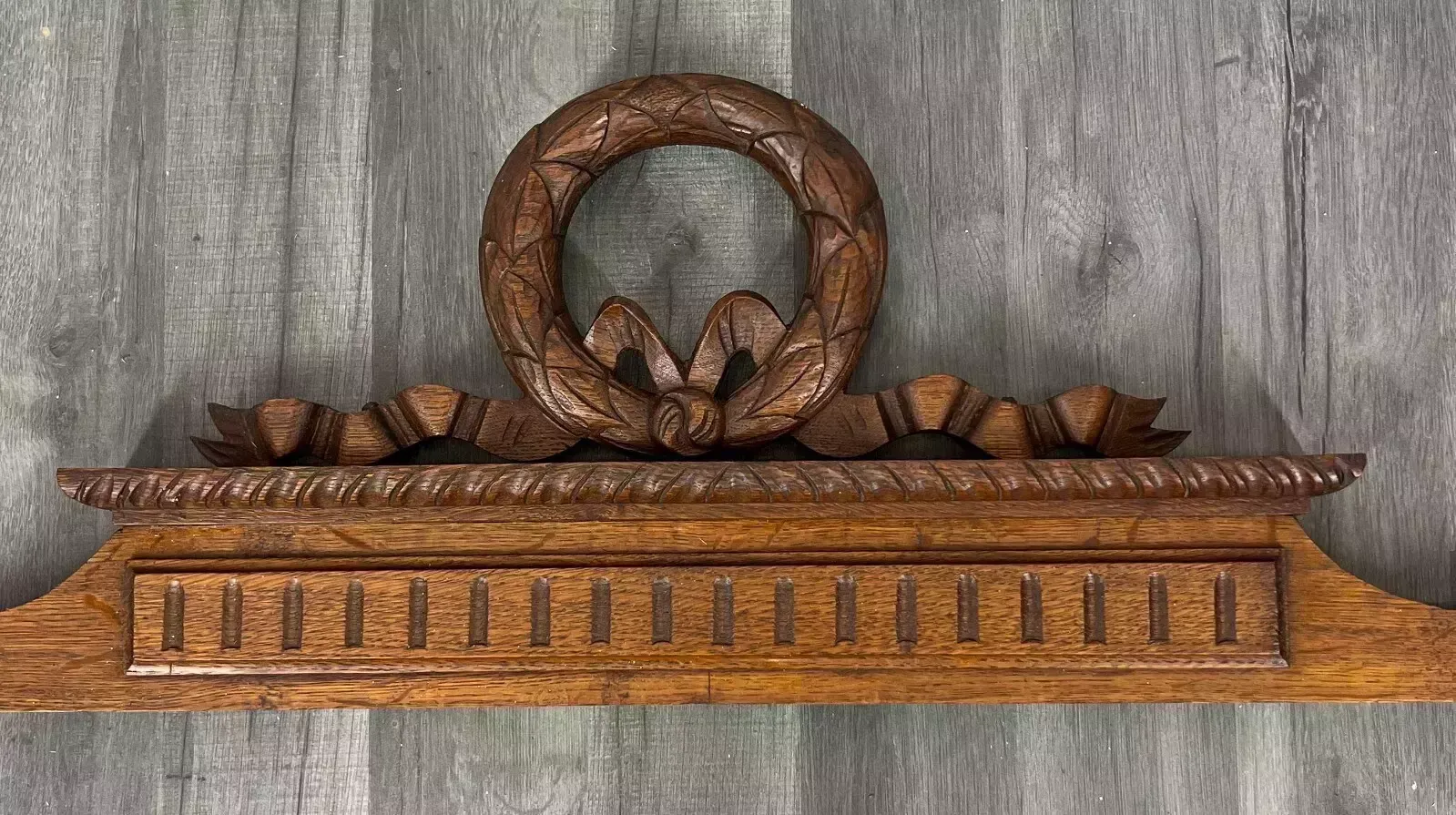 Antique French Hand Carved Wood Solid Oak Pediment   Crown (Lot 7024) photo for sale