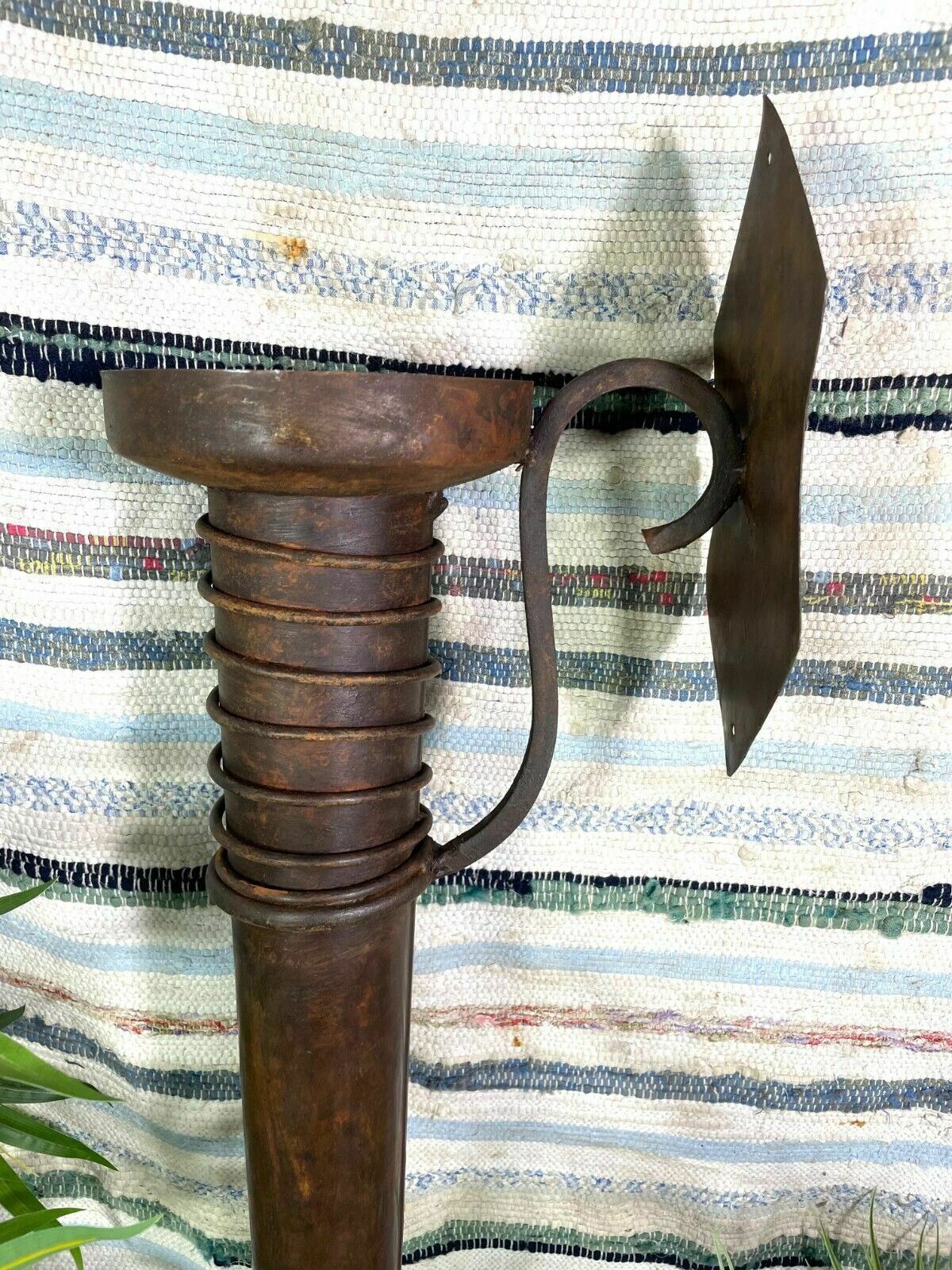 Large Rustic Reclaimed Metal Medieval Torche Torch Candle Holder Wedding Prop photo vintage