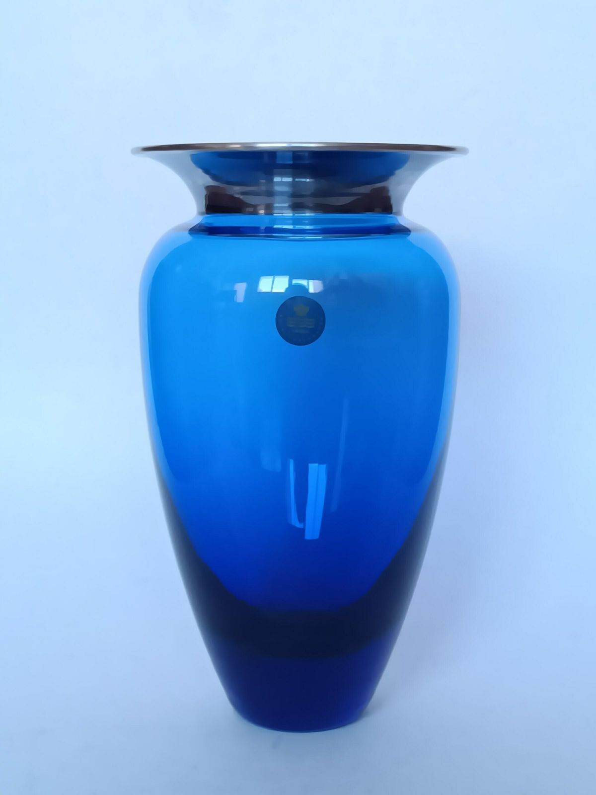 Royal Copenhagen Blue Cobalt Glass Crystal Vase 21cm photo furniture