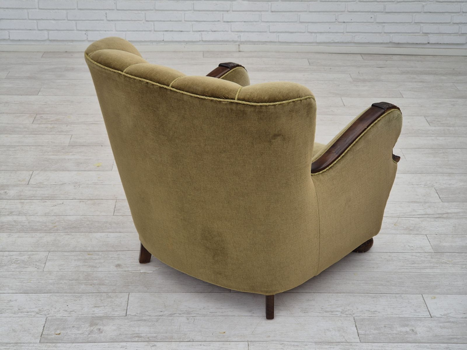 1960s, Danish Vintage Armchair, Furniture Velour, Dark Beech Wood. photo buy
