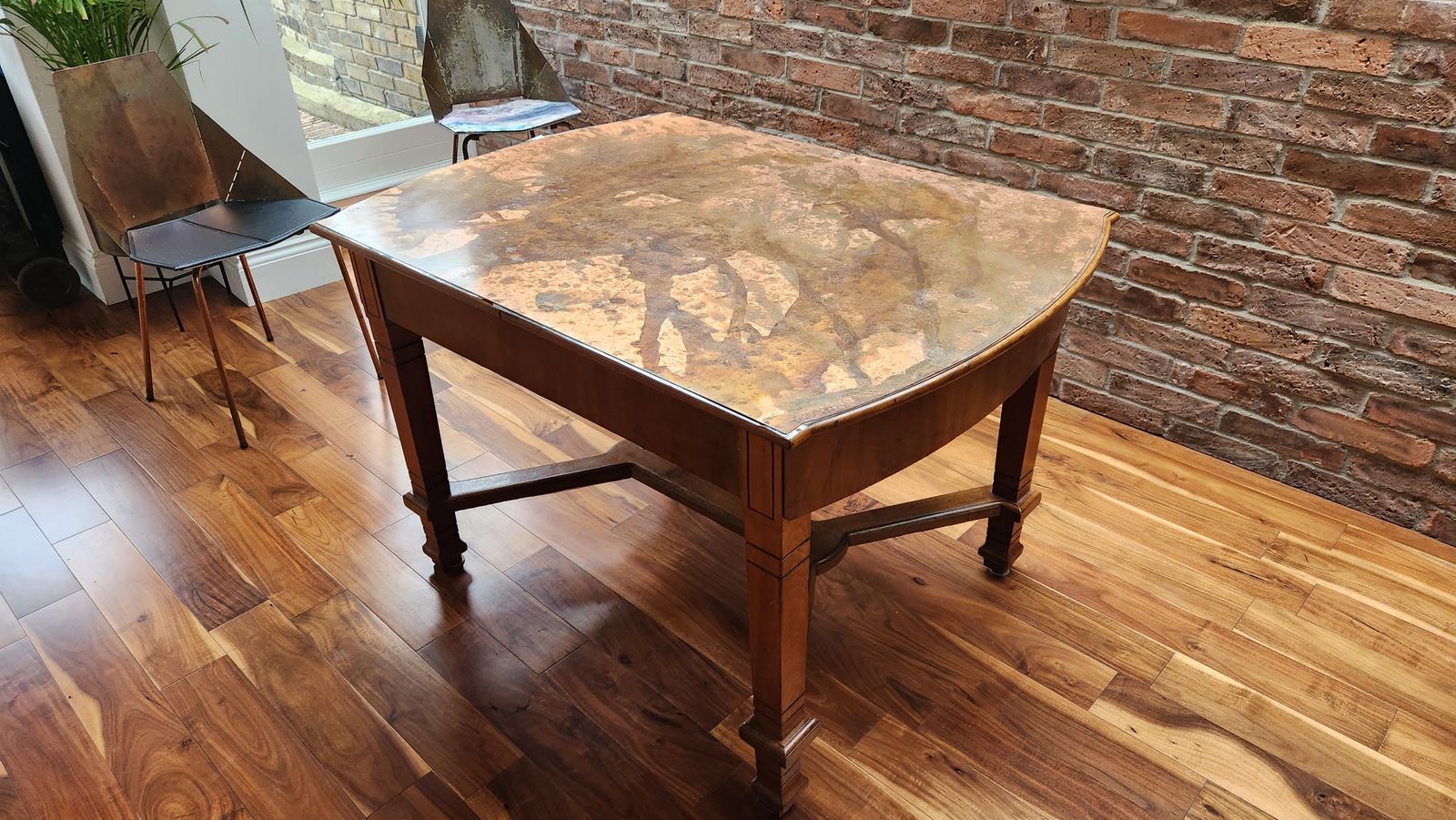 Extendable Dining Table Mahogany With Copper Top, 4 To 8 Seats (88×120/161/203cm) photo for sale