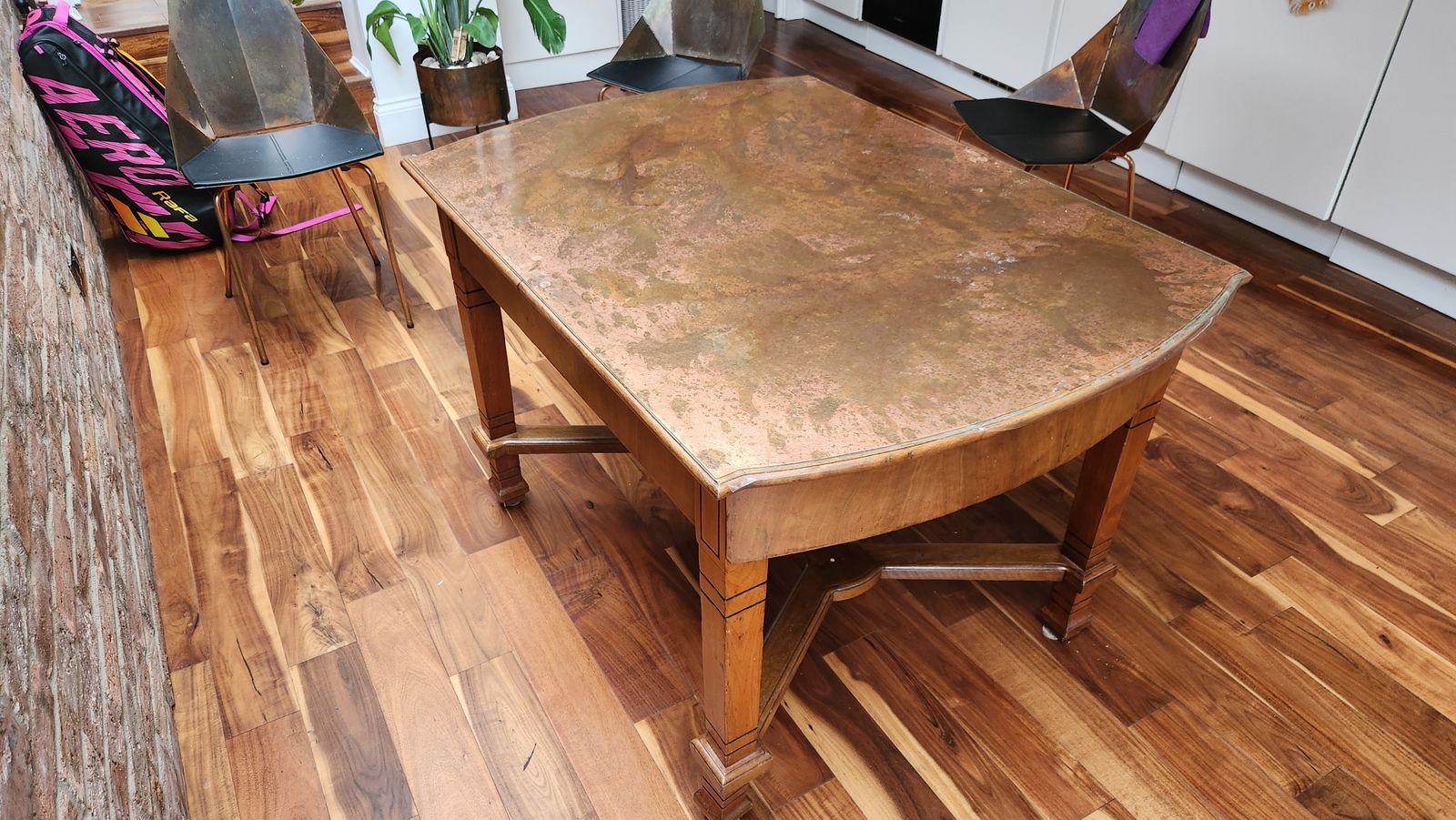 Extendable Dining Table Mahogany With Copper Top, 4 To 8 Seats (88×120/161/203cm) photo Furniture