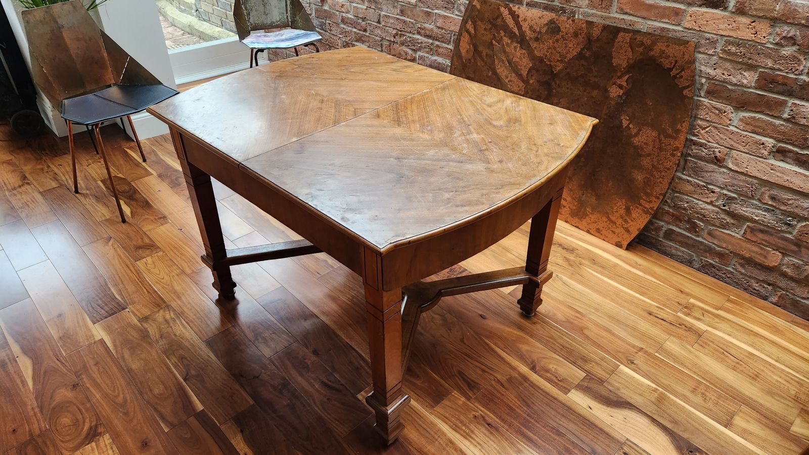 Extendable Dining Table Mahogany With Copper Top, 4 To 8 Seats (88×120/161/203cm) photo buy