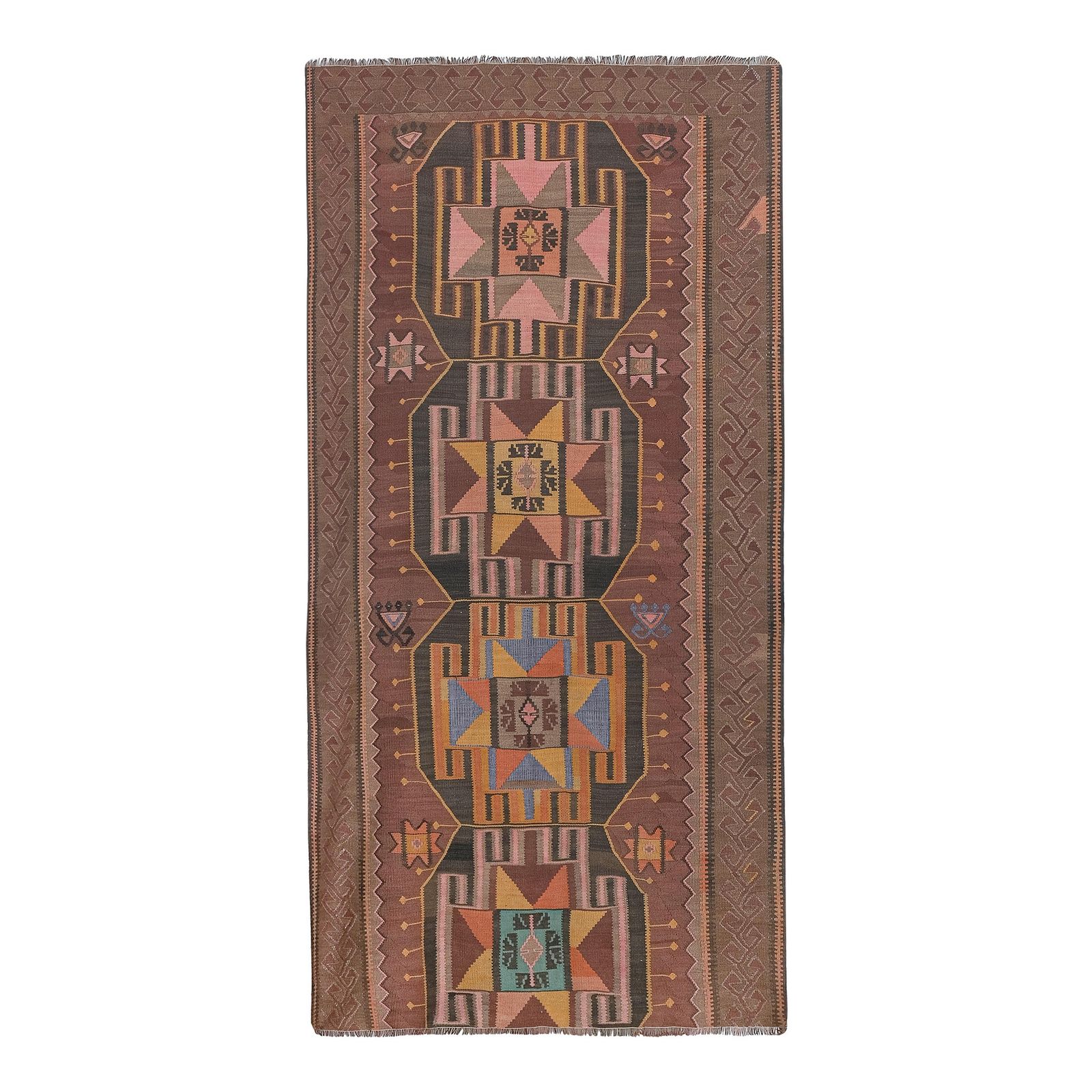 1960s Vintage Turkish Kars Kilim Rug 4'4'' X 8'7''