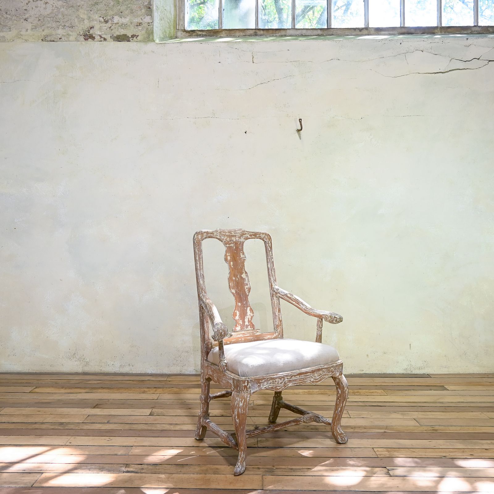 An 18th Century Swedish Gustavian Painted Open Armchair