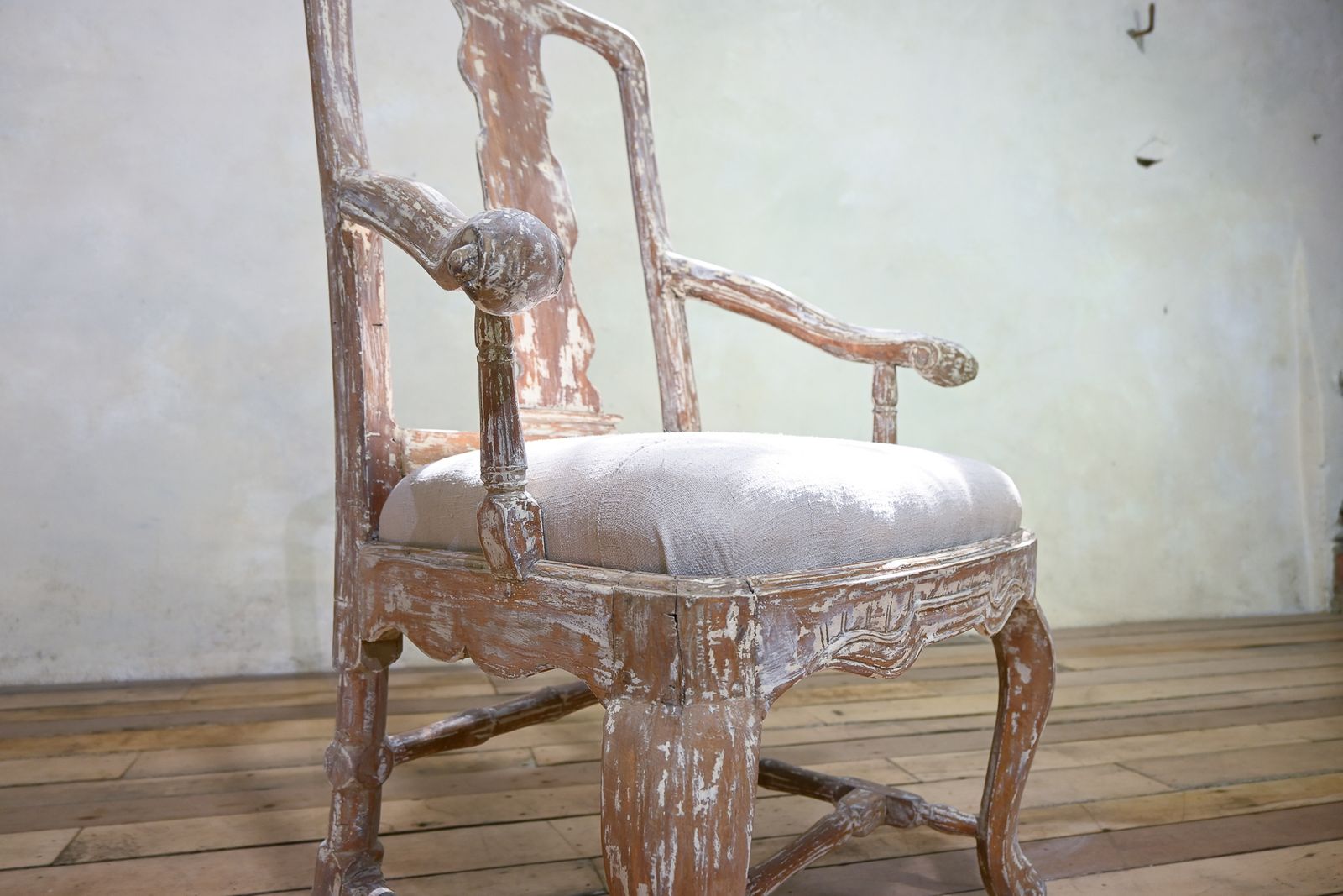 Furniture An 18th Century Swedish Gustavian Painted Open Armchair photo