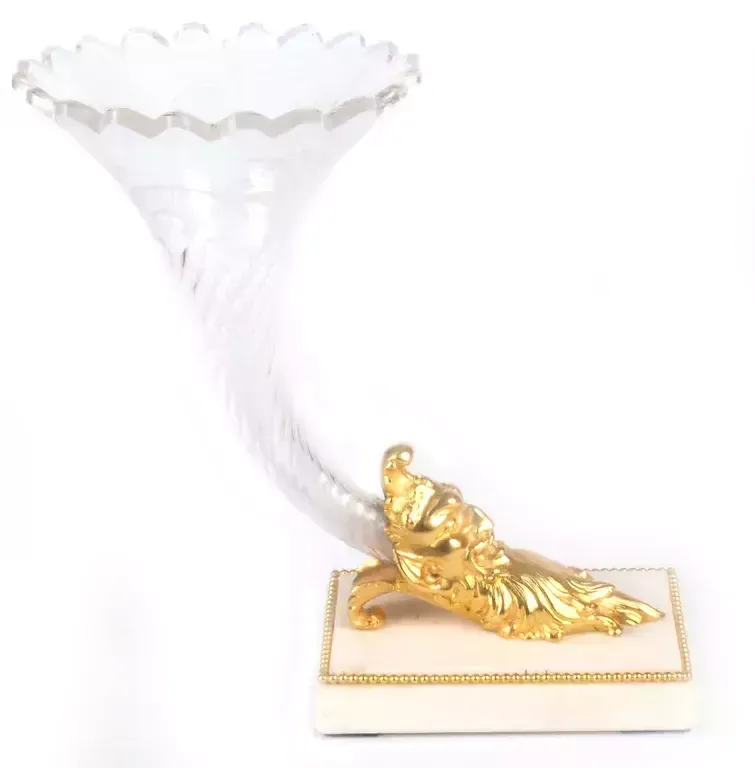 Trumpet Shaped Glass Vases On A Marble Base With Gilded Bronze (Pair) photo furniture