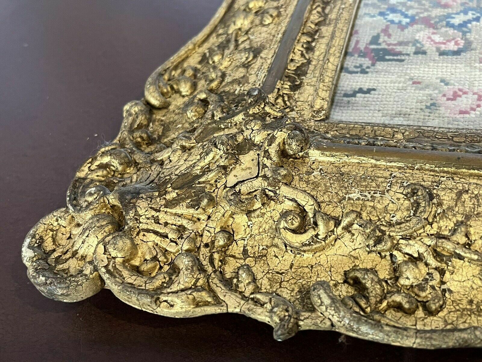 Georgian Embroidery/ Tapestry In Gold Gilt Frame. photo Art