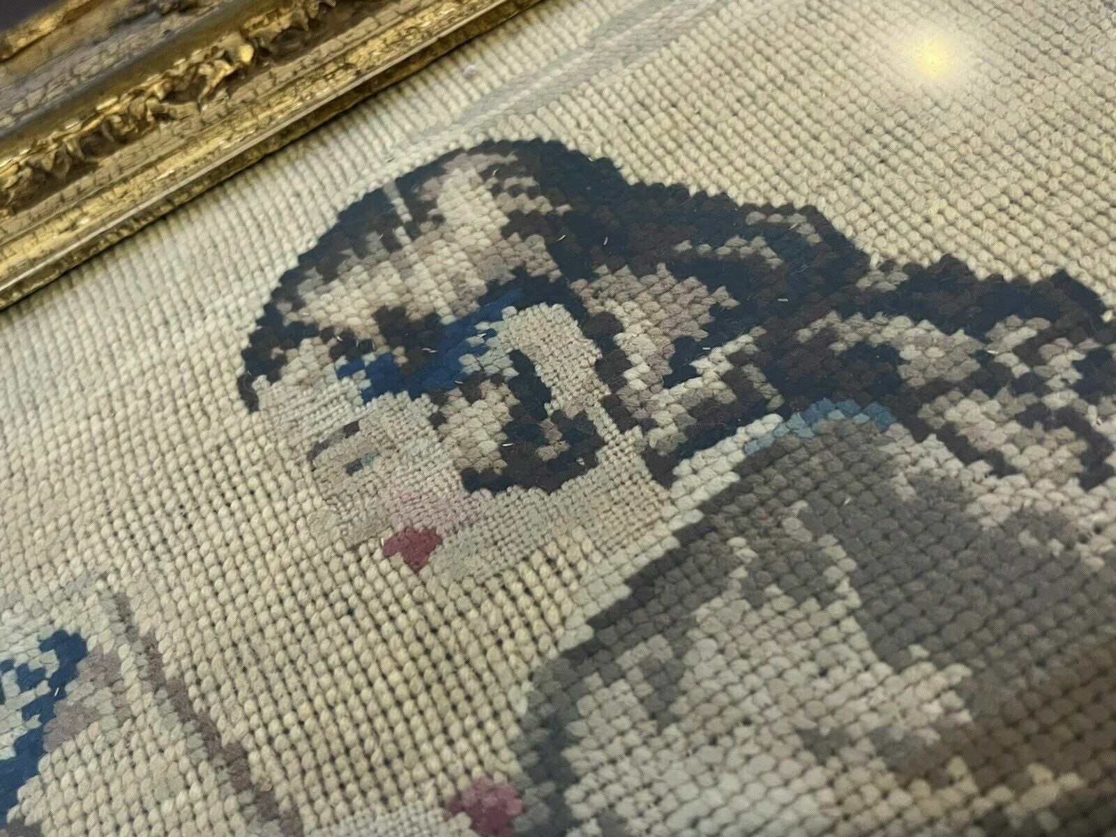 photo buy Georgian Embroidery/ Tapestry In Gold Gilt Frame.