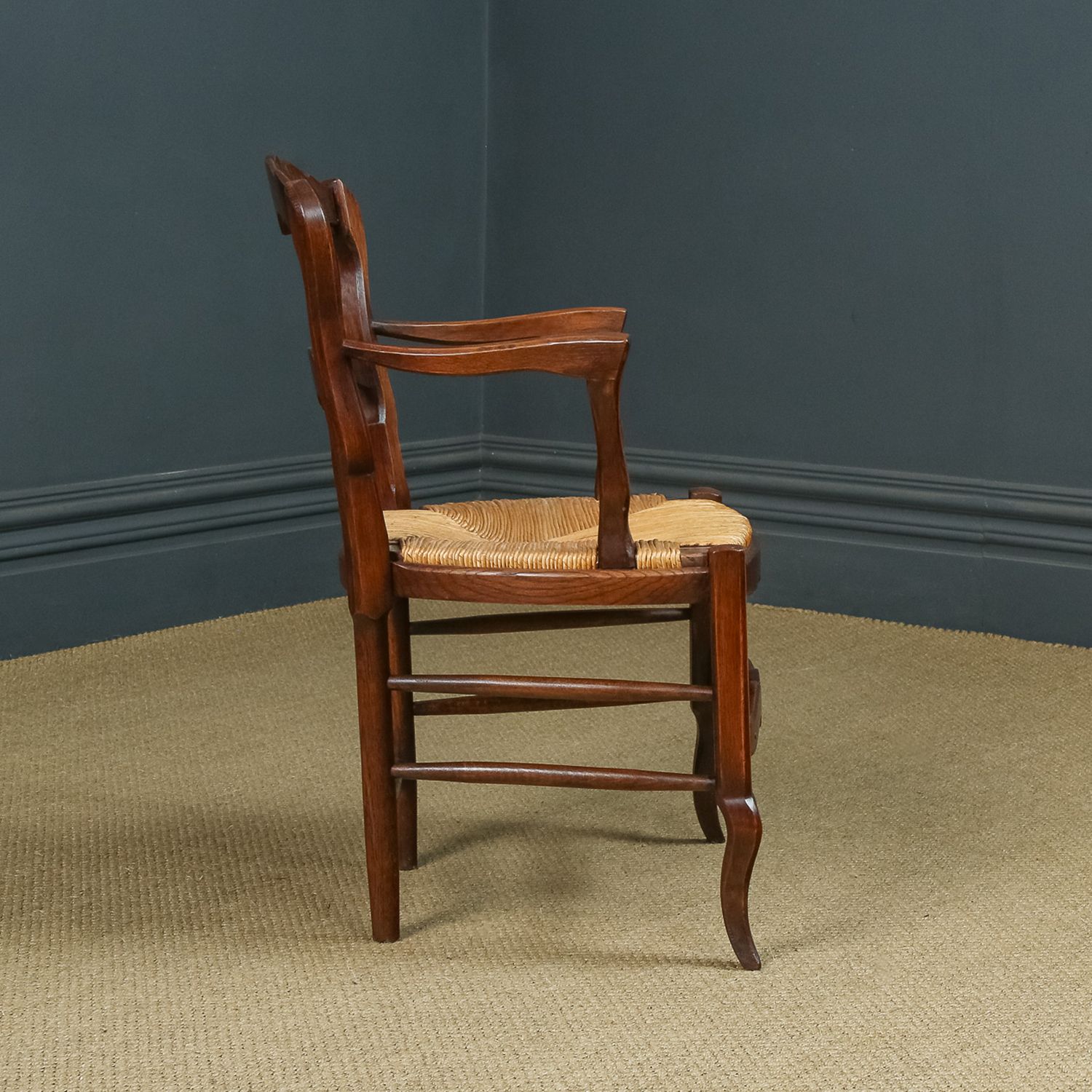 photo buy French Set Of 8 Eight Louis XV Style Oak Ladder Back Rush Seat Kitchen Dining Chairs (Circa 1920)