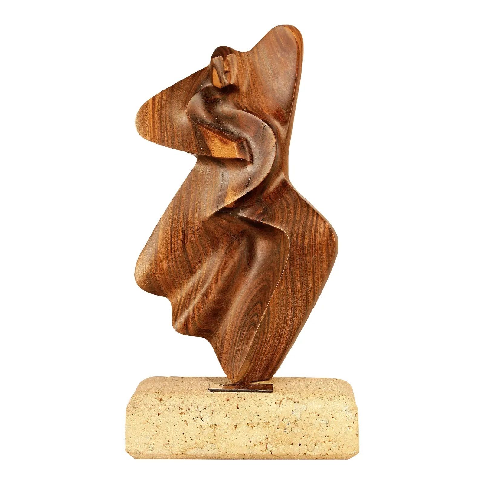 2004 Argentine Biomorphic Wooden Abstract Sculpture With Stone Base By Artist Fabriciano Gómez