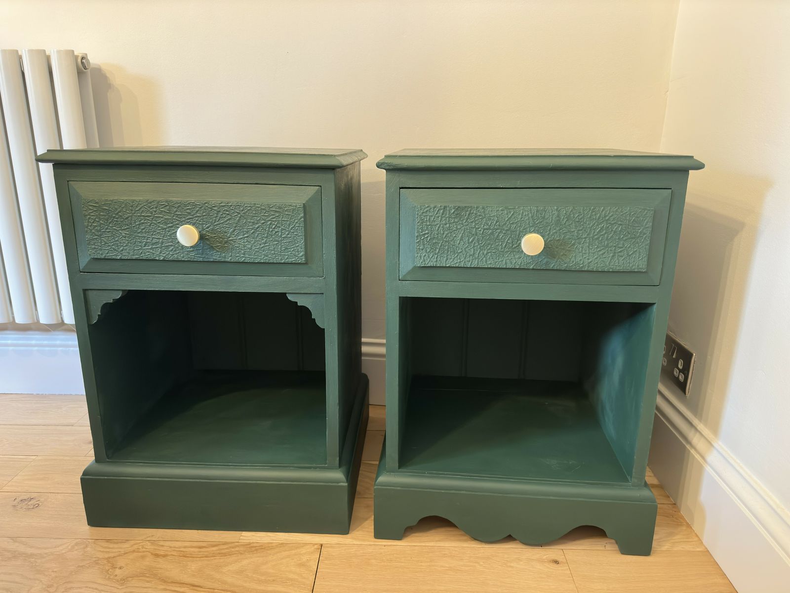 Solid Wood Bedside Tables   Hand Painted In Annie Sloan Amsterdam Green, Gold Handles