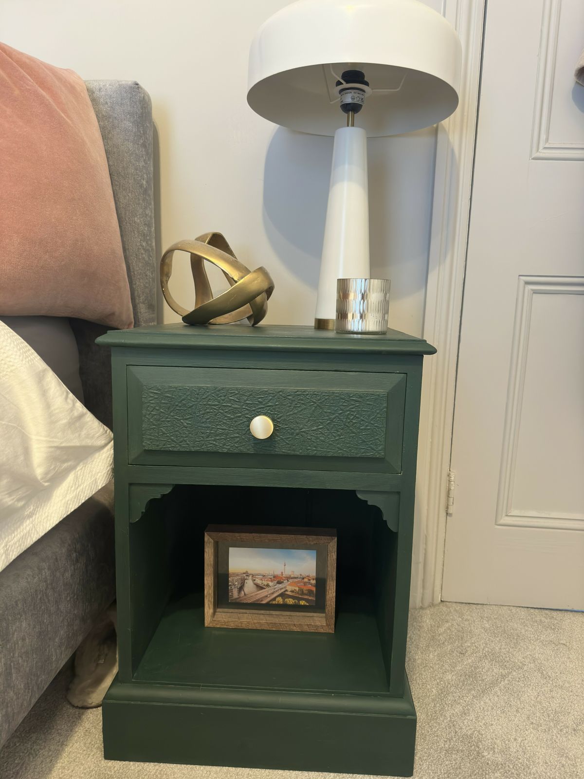 Solid Wood Bedside Tables   Hand Painted In Annie Sloan Amsterdam Green, Gold Handles photo furniture