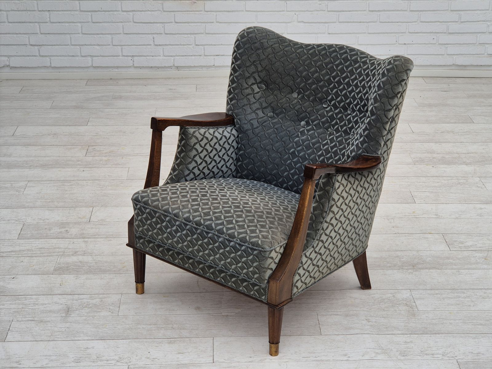 Ca. Jaren 1960, Deense Fauteuil, Zeer Goede Staat, Meubelvelours, Beukenhout. photo Meubels