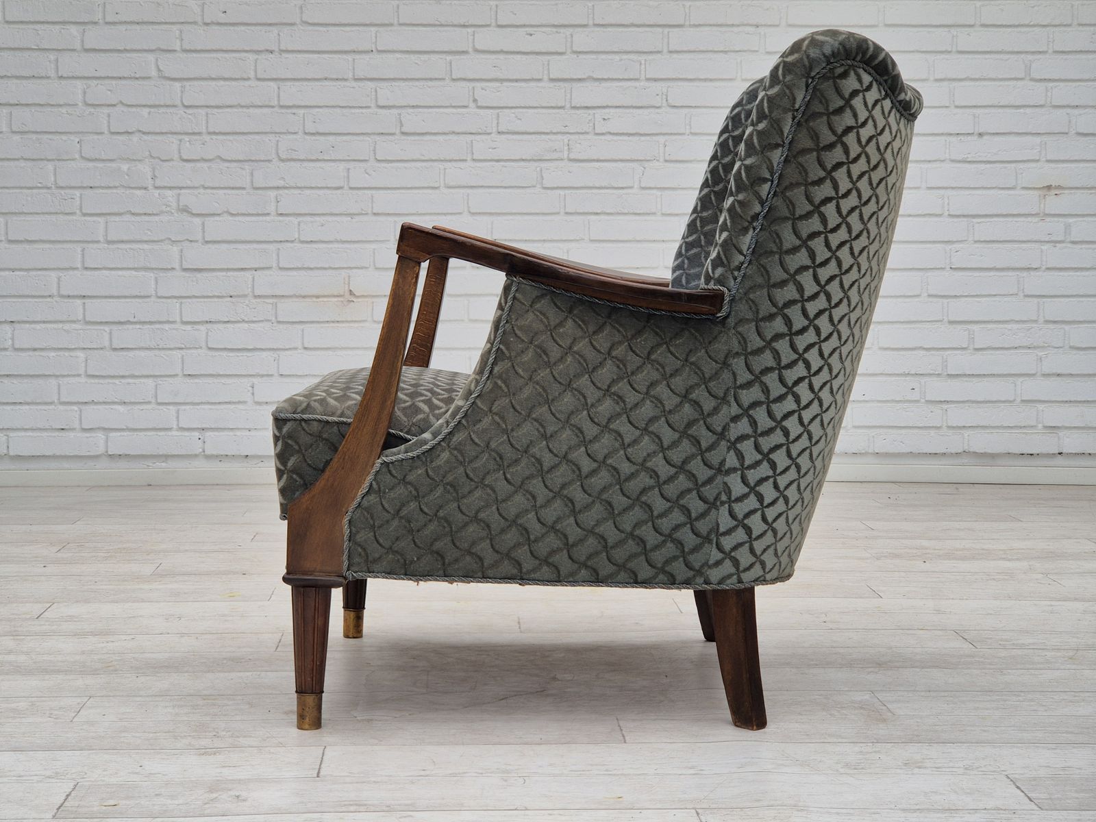 Ca. Jaren 1960, Deense Fauteuil, Zeer Goede Staat, Meubelvelours, Beukenhout. photo vintage