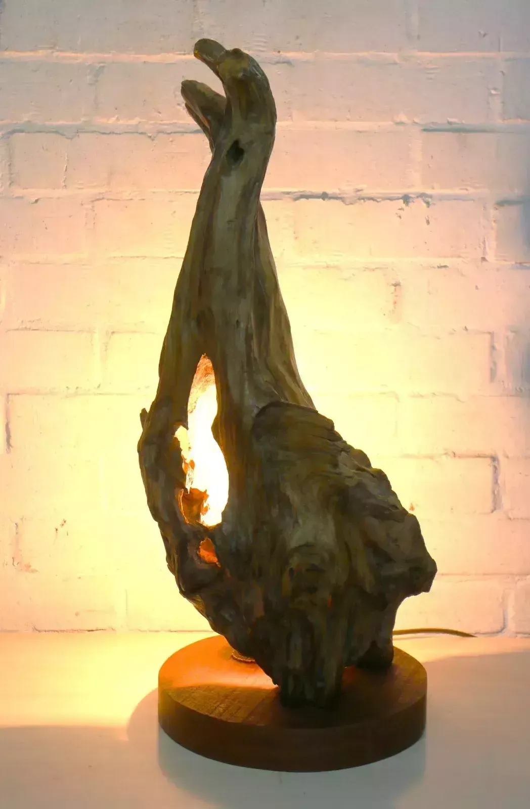 Table Lamp Antique Salvaged Wooden Sculptural Timber Lamp Salvage Unique photo vinterior