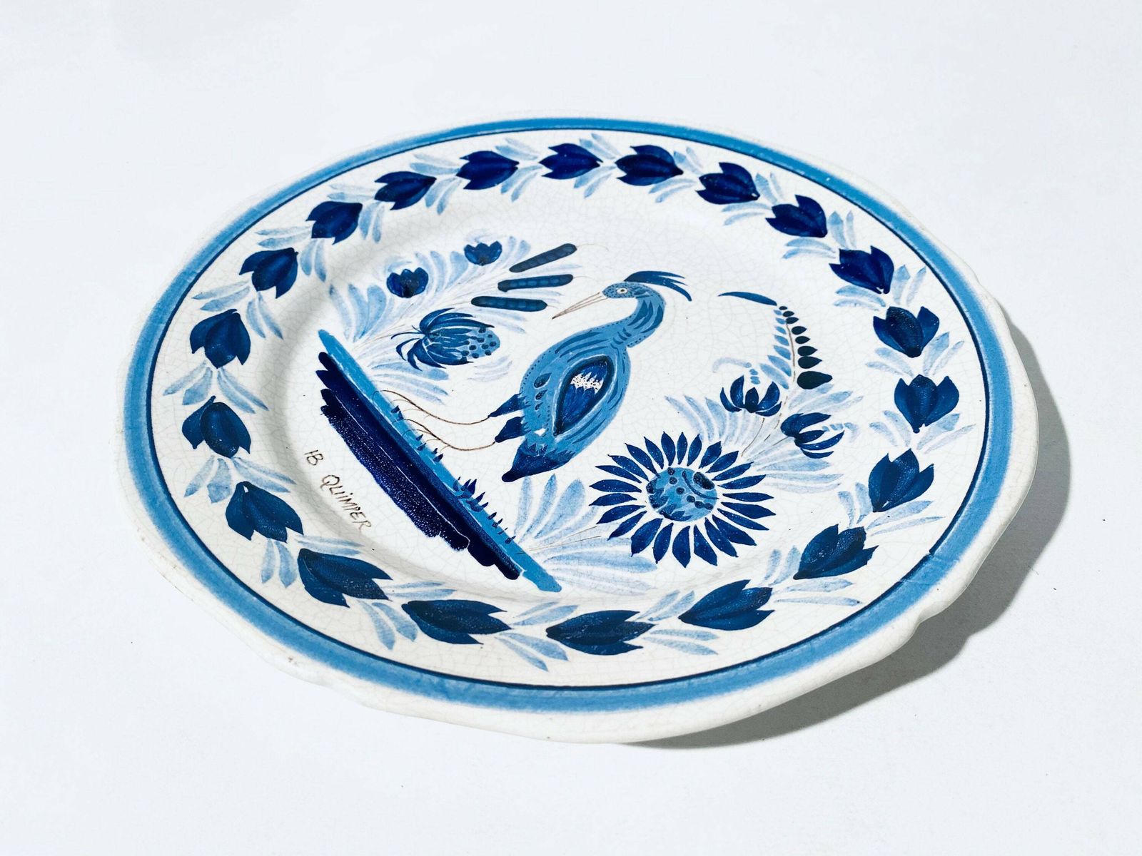 Ib Quimper Bird Of Paradise Motif Round Ceramic Wall Plate / Vintage French Decor photo furniture
